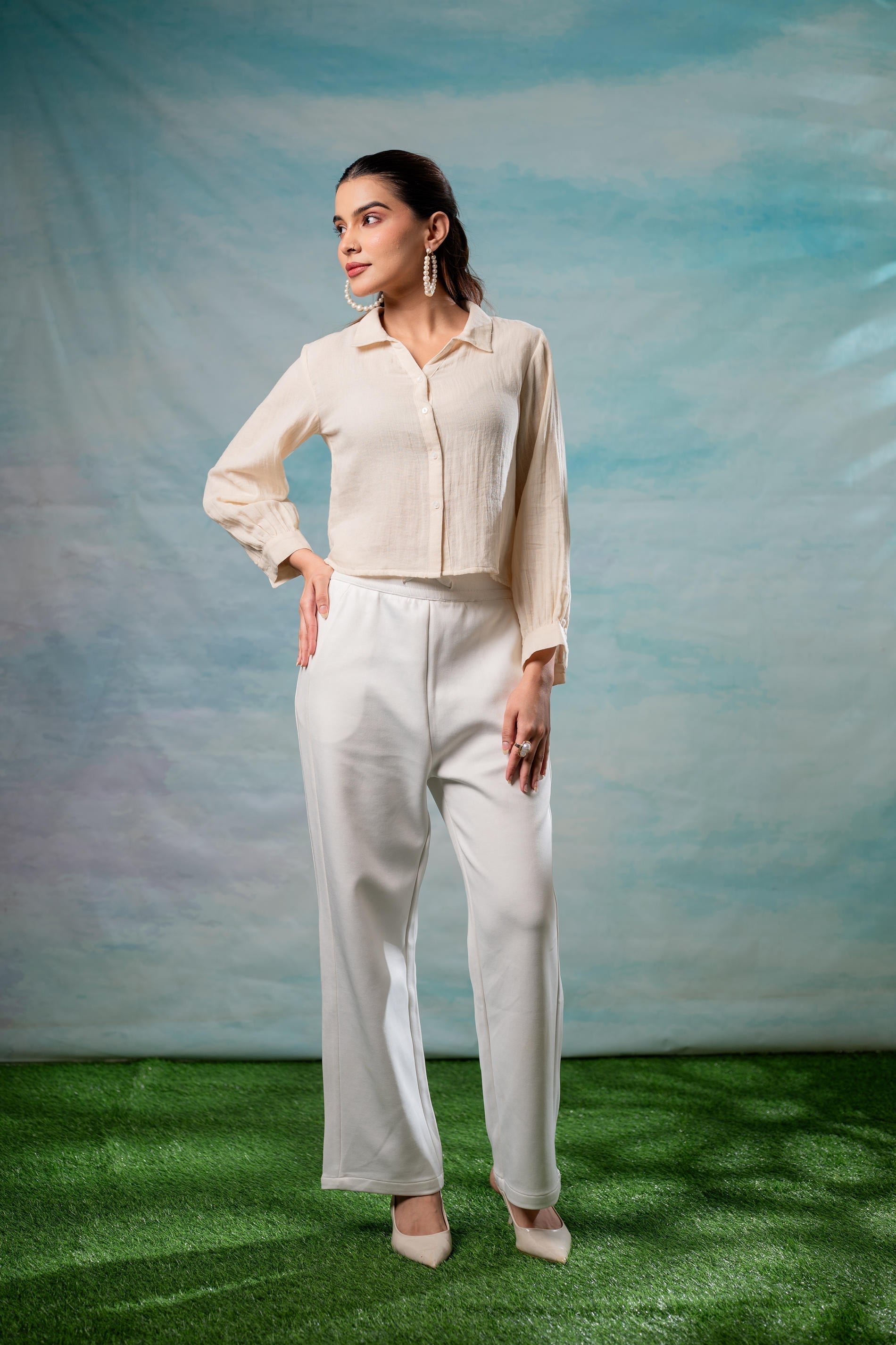 Juniper Lamora Beige Minimal Textured Shirt - Distacart