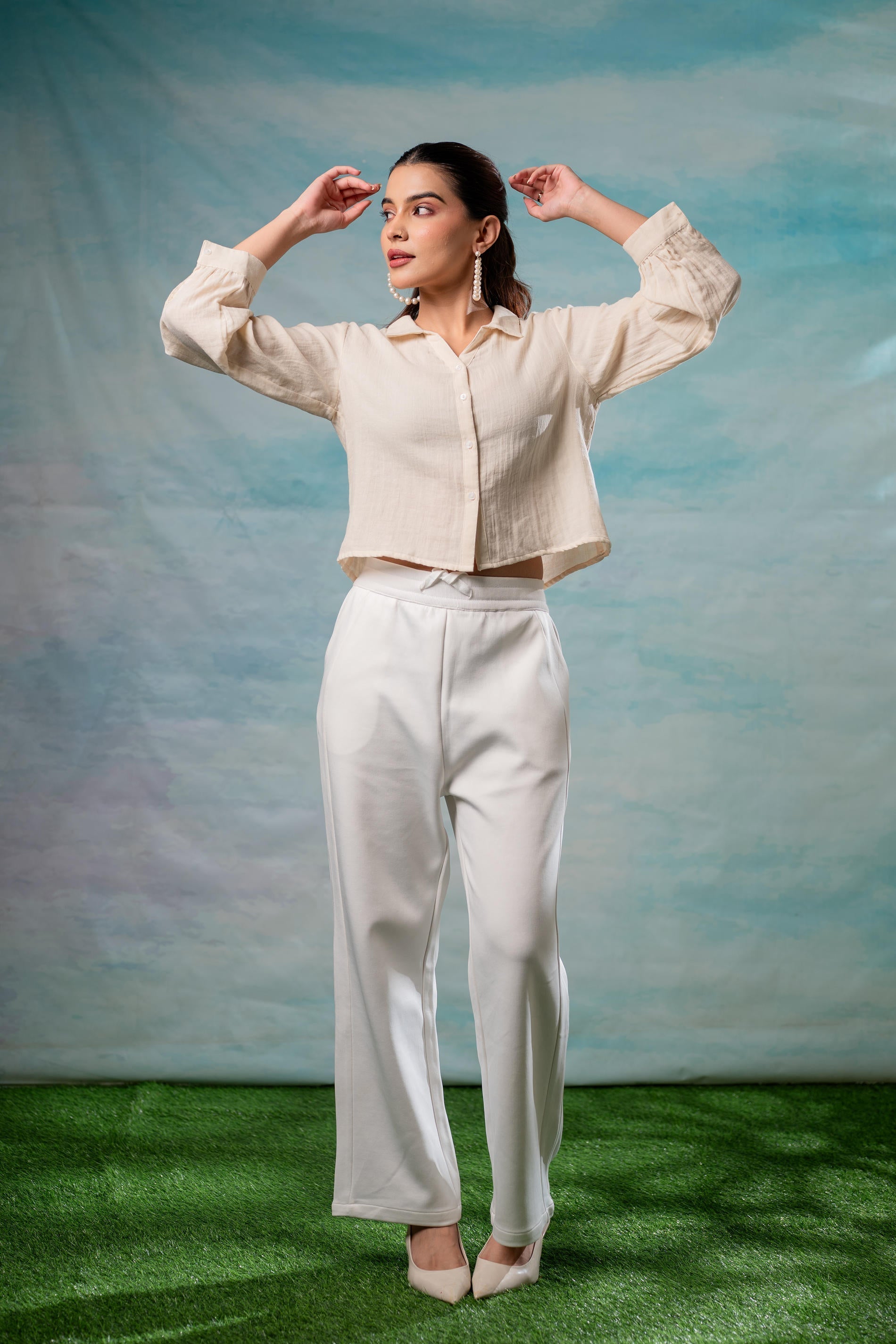 Juniper Lamora Beige Minimal Textured Shirt - Distacart