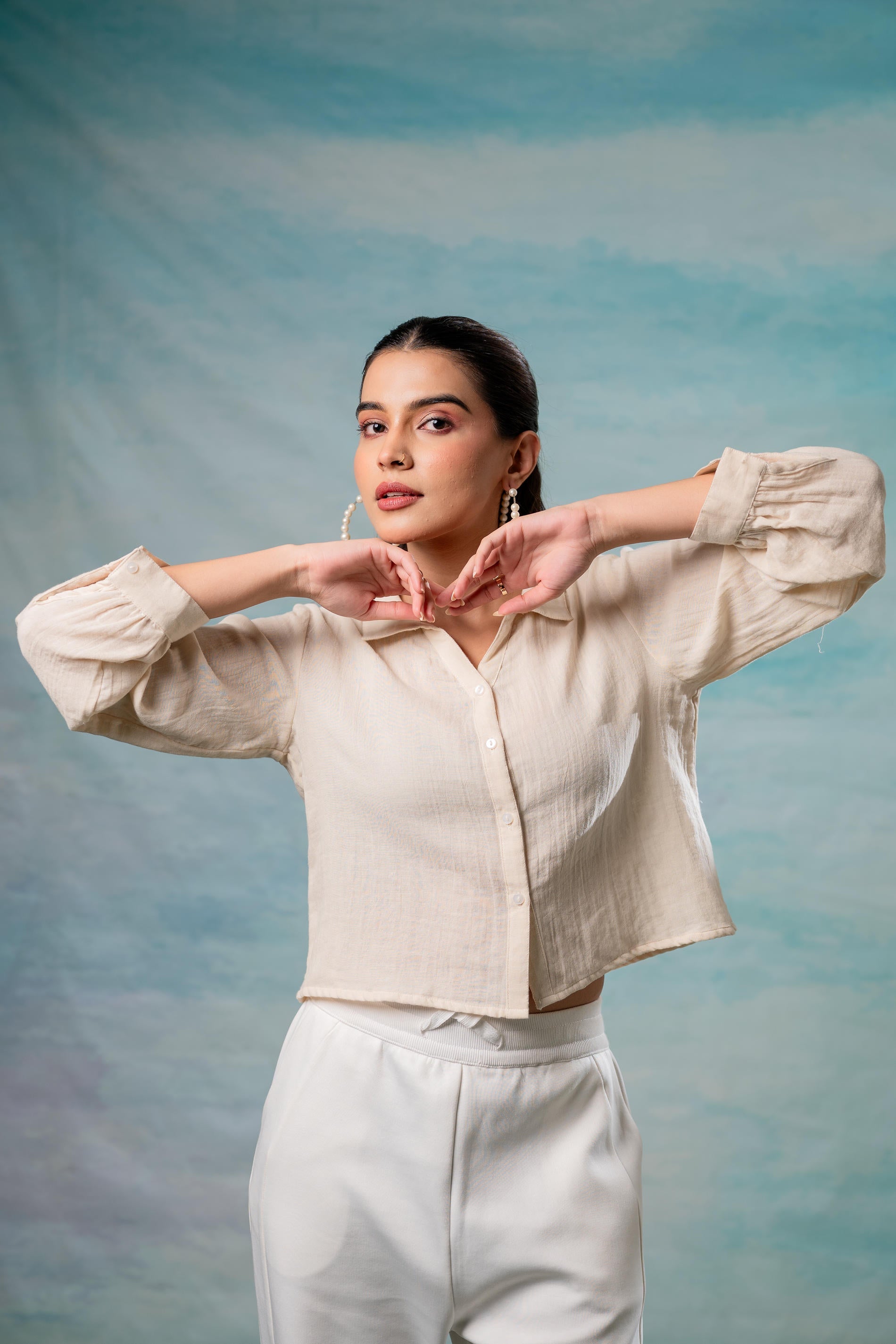 Juniper Lamora Beige Minimal Textured Shirt - Distacart