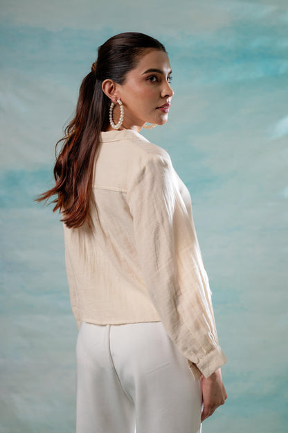 Juniper Lamora Beige Minimal Textured Shirt - Distacart