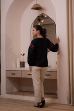 Thumbnail for Juniper Lamora Black Boho Embroidered Tunic With Geometric Red Motifs - Distacart