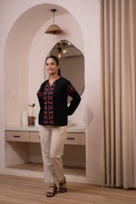 Thumbnail for Juniper Lamora Black Boho Embroidered Tunic With Geometric Red Motifs - Distacart