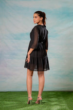 Thumbnail for Juniper Lamora Black Chevron-Sheer Fit & Flare Mini Dress - Distacart