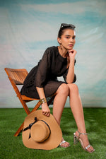 Thumbnail for Juniper Lamora Black Chevron-Sheer Fit & Flare Mini Dress - Distacart