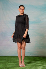 Thumbnail for Juniper Lamora Black Chevron-Sheer Fit & Flare Mini Dress - Distacart