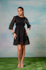 Thumbnail for Juniper Lamora Black Chevron-Sheer Fit & Flare Mini Dress - Distacart