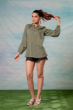 Thumbnail for Juniper Lamora Olive Green Dobby-Textured Casual Tunic Top - Distacart