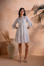 Thumbnail for Juniper Lamora Off-White Floral Tiered Mini Dress With Flared Sleeves - Distacart
