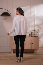 Thumbnail for Juniper Lamora Off-White Eyelet Yoke Gathered Peasant Top - Distacart
