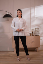 Thumbnail for Juniper Lamora Off-White Eyelet Yoke Gathered Peasant Top - Distacart