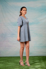 Thumbnail for Juniper Lamora Light Blue Denim A-Line Mini Dress With Puff Sleeves - Distacart