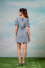 Thumbnail for Juniper Lamora Light Blue Denim A-Line Mini Dress With Puff Sleeves - Distacart