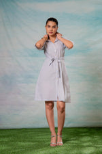 Thumbnail for Juniper Lamora Women? Light Aqua Shirt Dress With Front Tie-Up Belt - Distacart