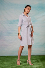 Thumbnail for Juniper Lamora Women? Light Aqua Shirt Dress With Front Tie-Up Belt - Distacart