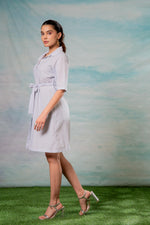 Thumbnail for Juniper Lamora Women? Light Aqua Shirt Dress With Front Tie-Up Belt - Distacart