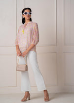 Thumbnail for Juniper Lamora Pastel Floral Tie-Neck Peasant Top With Tassels - Distacart