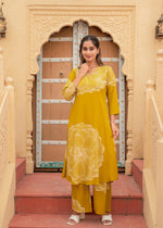 Thumbnail for Juniper Women'S Printed Mustard Blue Viscose Kurta With Pant