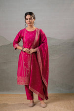Thumbnail for Juniper Fuchsia Foil-Print Straight Kurta Set With Pant & Ornate Dupatta - Distacart