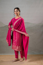 Thumbnail for Juniper Fuchsia Foil-Print Straight Kurta Set With Pant & Ornate Dupatta - Distacart