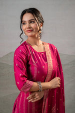 Thumbnail for Juniper Fuchsia Foil-Print Straight Kurta Set With Pant & Ornate Dupatta - Distacart