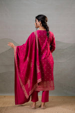 Thumbnail for Juniper Fuchsia Foil-Print Straight Kurta Set With Pant & Ornate Dupatta - Distacart
