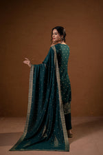 Thumbnail for Juniper Green Foil-Print Straight Kurta Set With Pant & Ornate Dupatta - Distacart