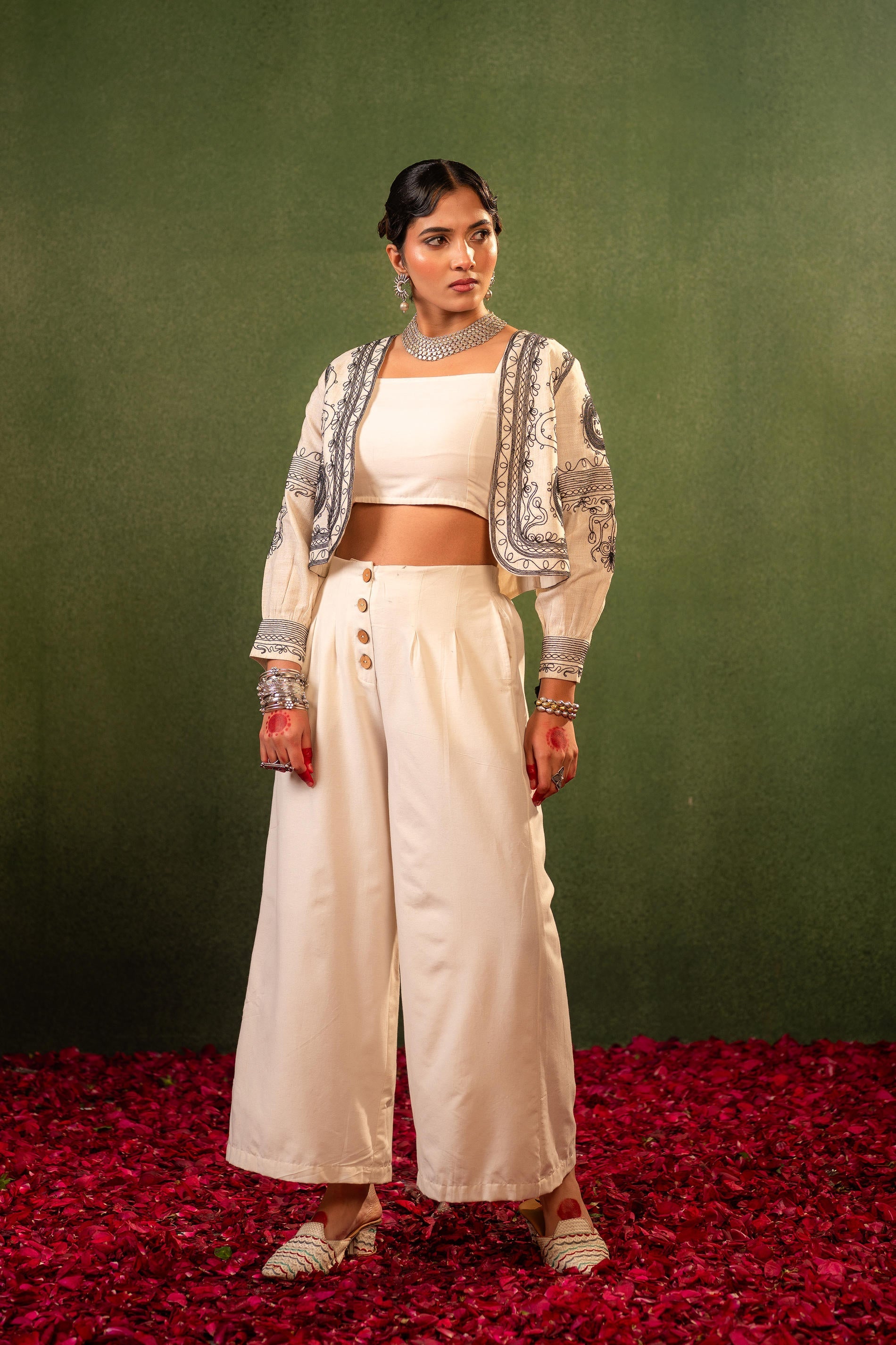 Juniper Ivory Noor Embroidered Jacket Co-Ord Set - Distacart