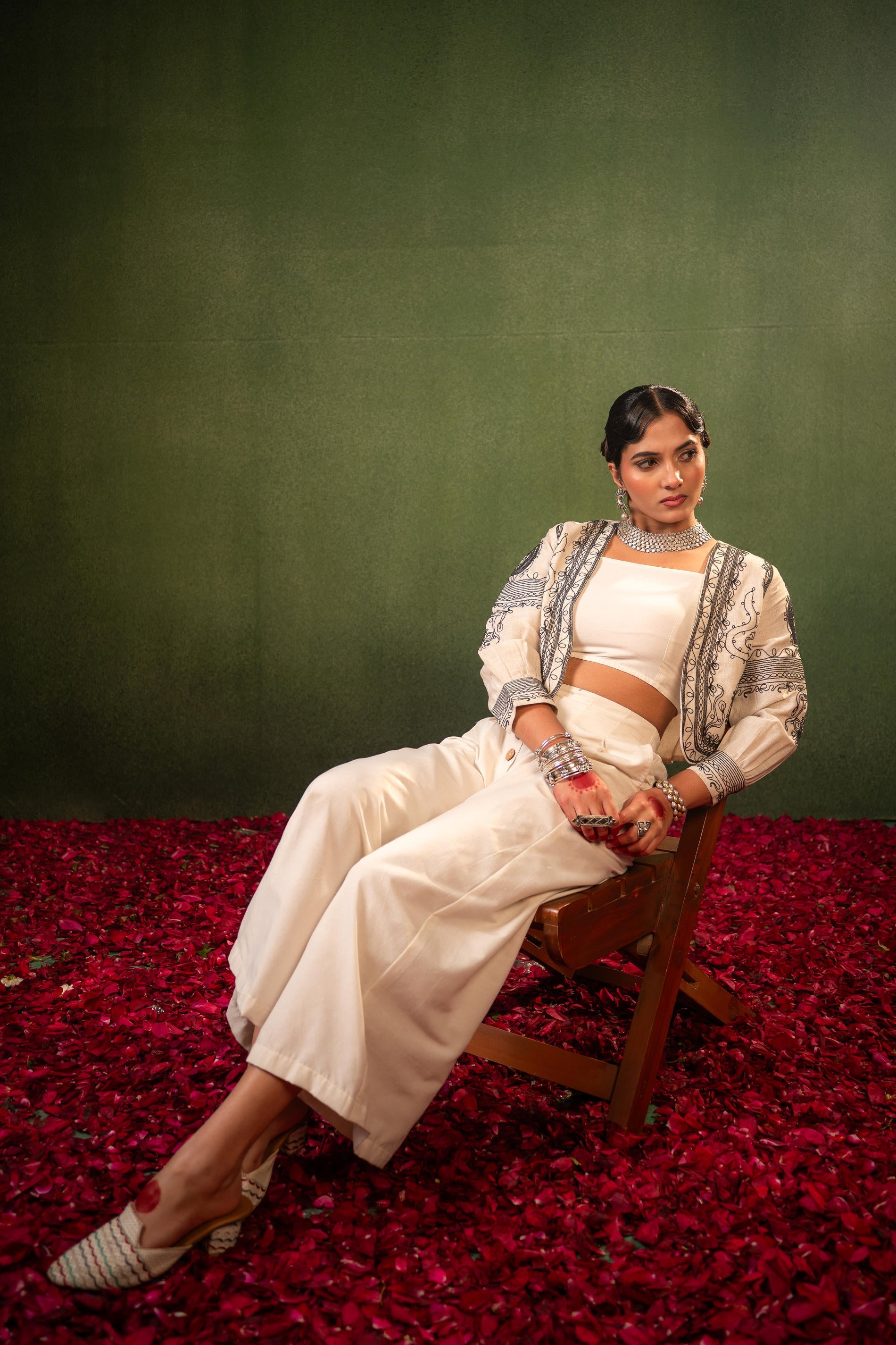 Juniper Ivory Noor Embroidered Jacket Co-Ord Set - Distacart