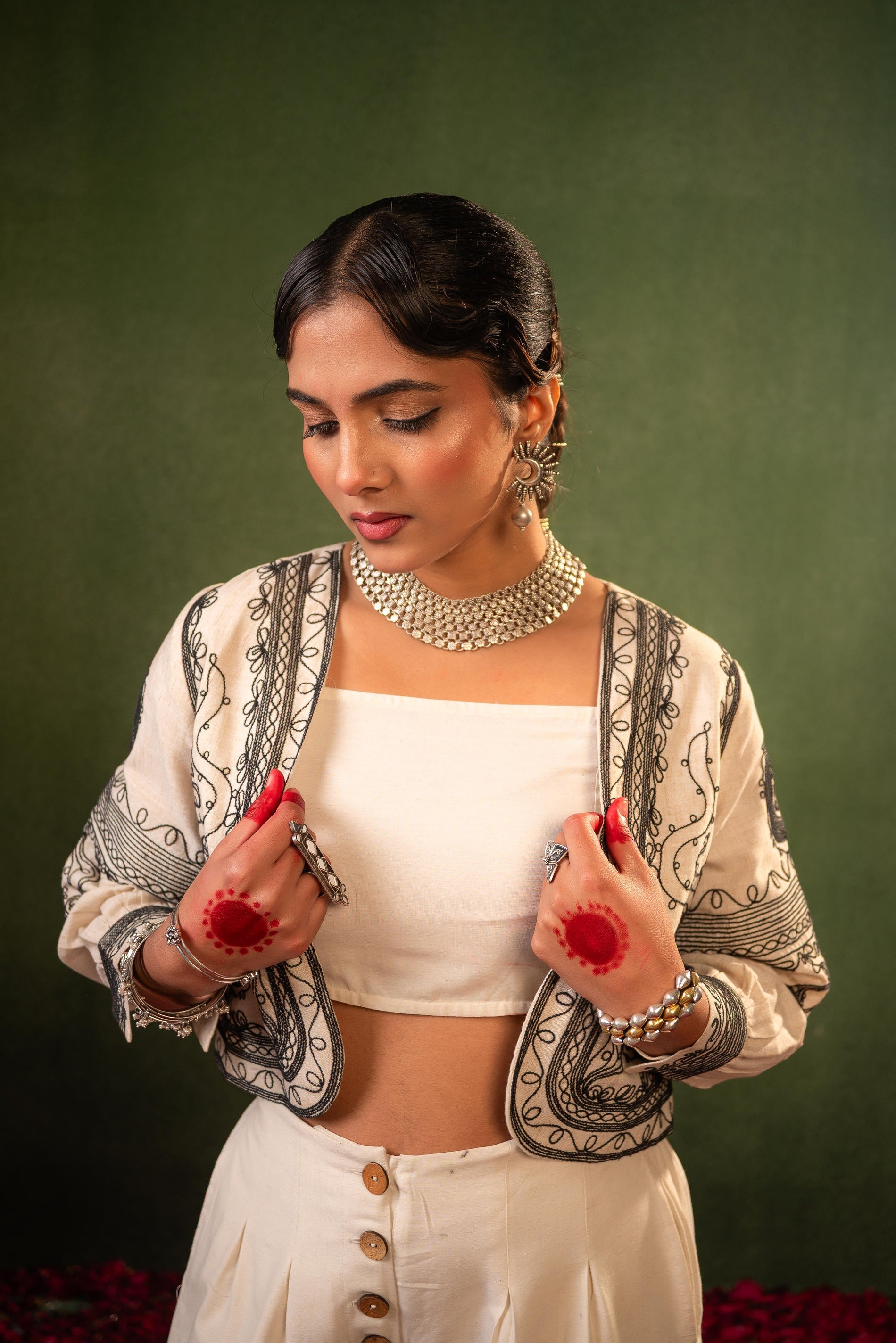 Juniper Ivory Noor Embroidered Jacket Co-Ord Set - Distacart