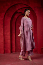 Thumbnail for Juniper Onion Pink Elegance Chanderi Kurta Set With Geometric Dupatta
