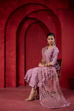 Thumbnail for Juniper Onion Pink Elegance Chanderi Kurta Set With Geometric Dupatta