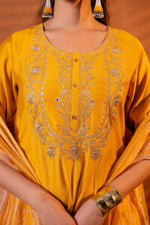 Thumbnail for Juniper Mustard, Zari Embroidered Straight Kurta Set With Abstract Printed Dupatta - Distacart