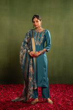 Thumbnail for Juniper Teal, Embroidered Kurta Set With Jacquard Dupatta - Distacart