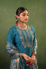 Thumbnail for Juniper Teal, Embroidered Kurta Set With Jacquard Dupatta - Distacart