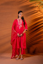 Thumbnail for Juniper Fuchsia Embroidered Kurta Set With Zari Checked Dupatta