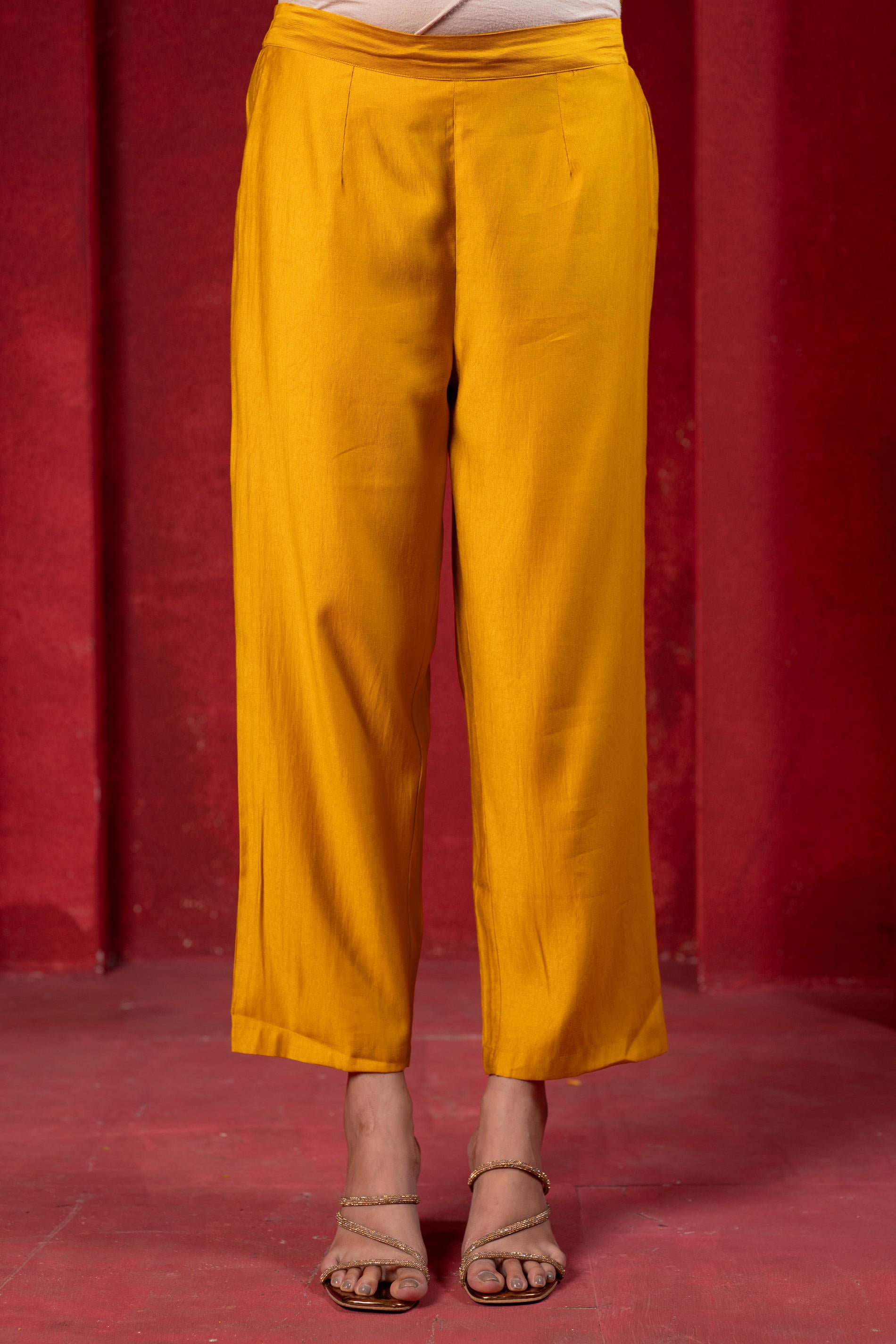 Juniper Sunlit Mustard Embroidered Kurta Set With Zari Checked Dupatta