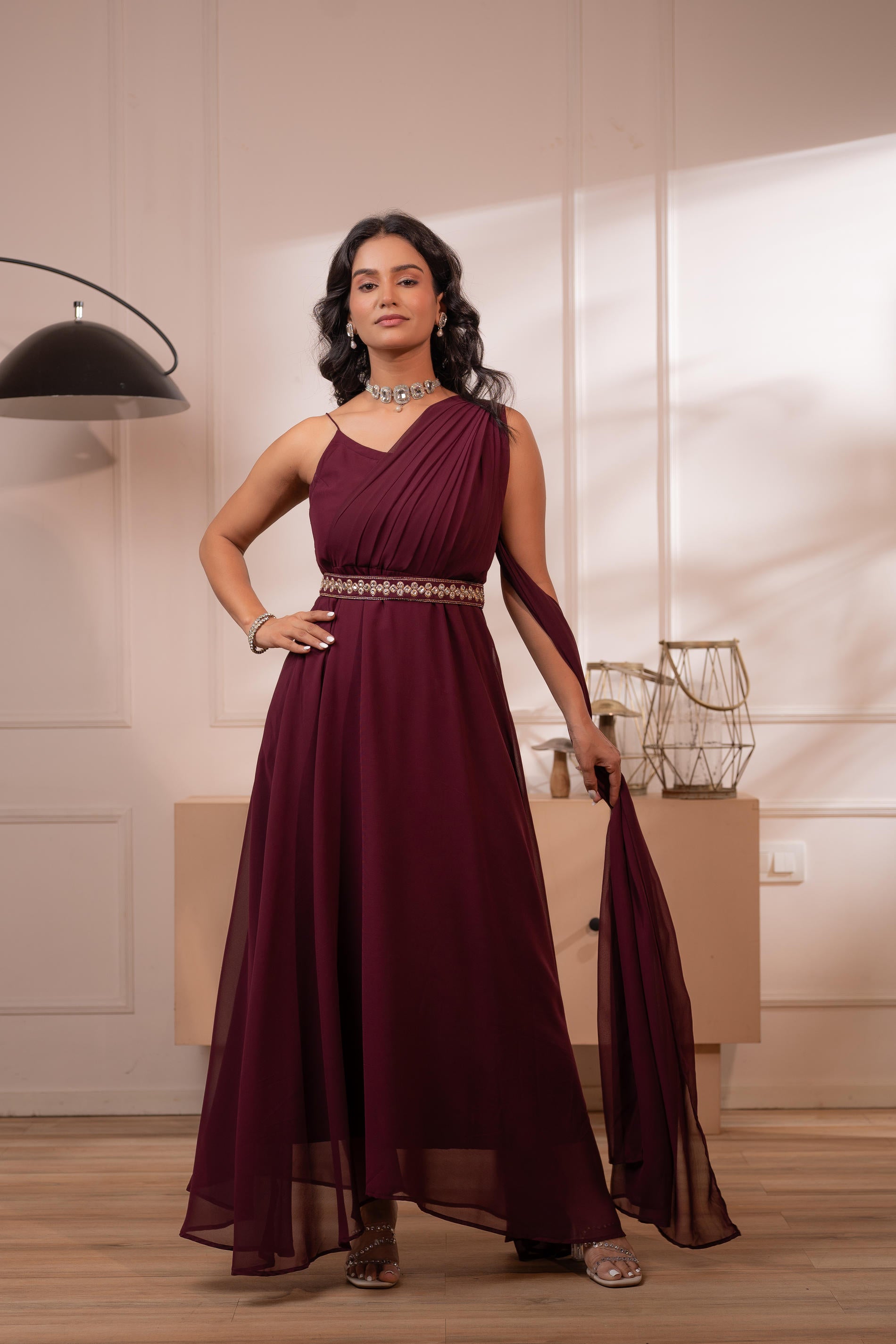 wine one shoulder dress Ultraviolet One Shoulder Lace Maxi Dress Wine