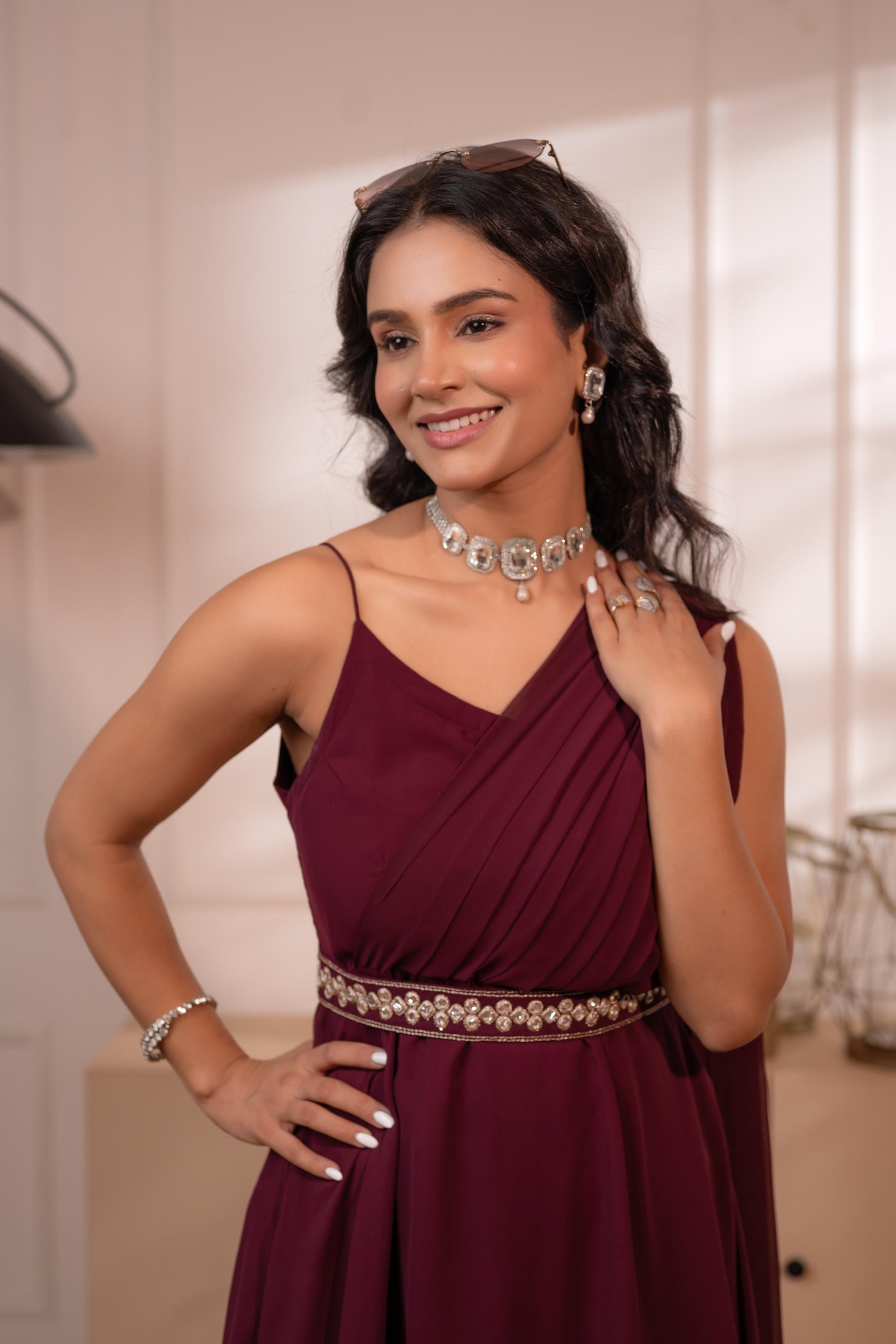 Juniper Wine Whispers One-Shoulder Gown