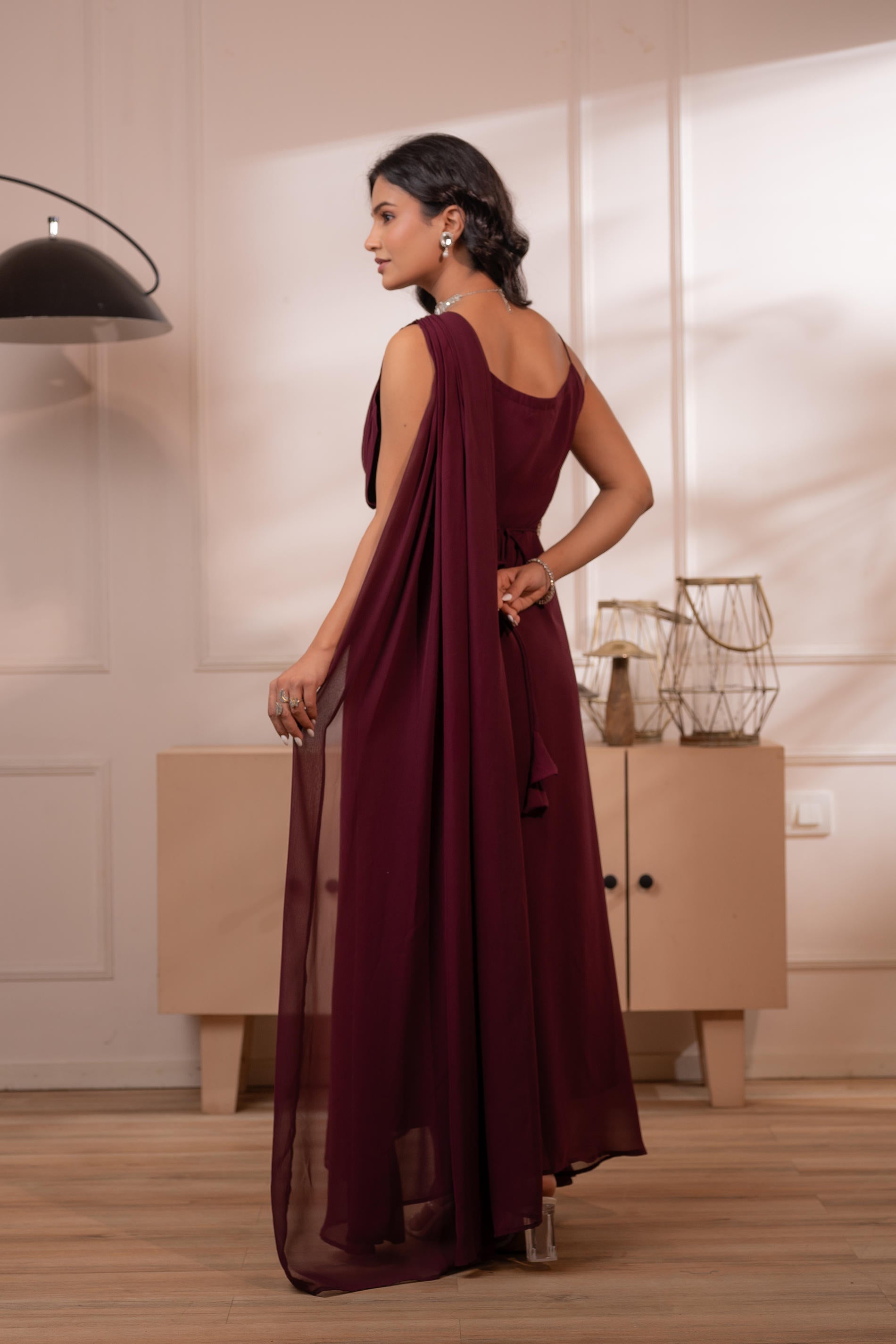 Juniper Wine Whispers One-Shoulder Gown