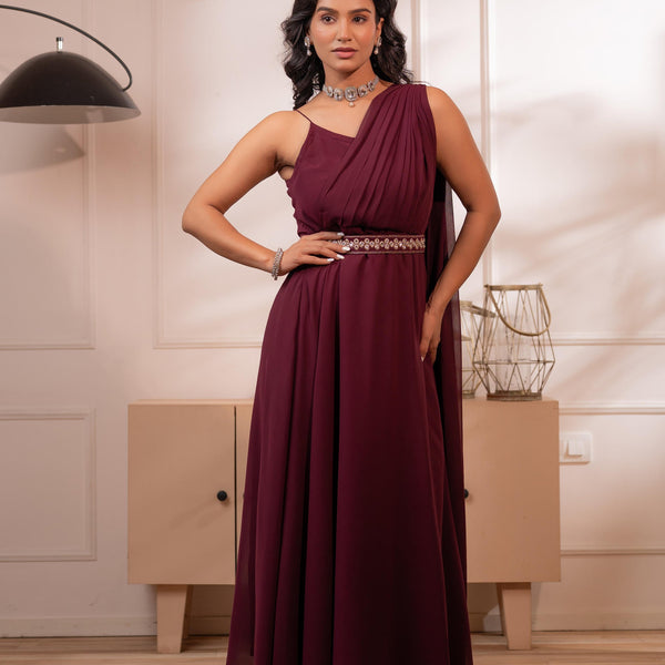 Juniper Wine Whispers One-Shoulder Gown