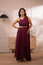 Thumbnail for Juniper Wine Whispers One-Shoulder Gown