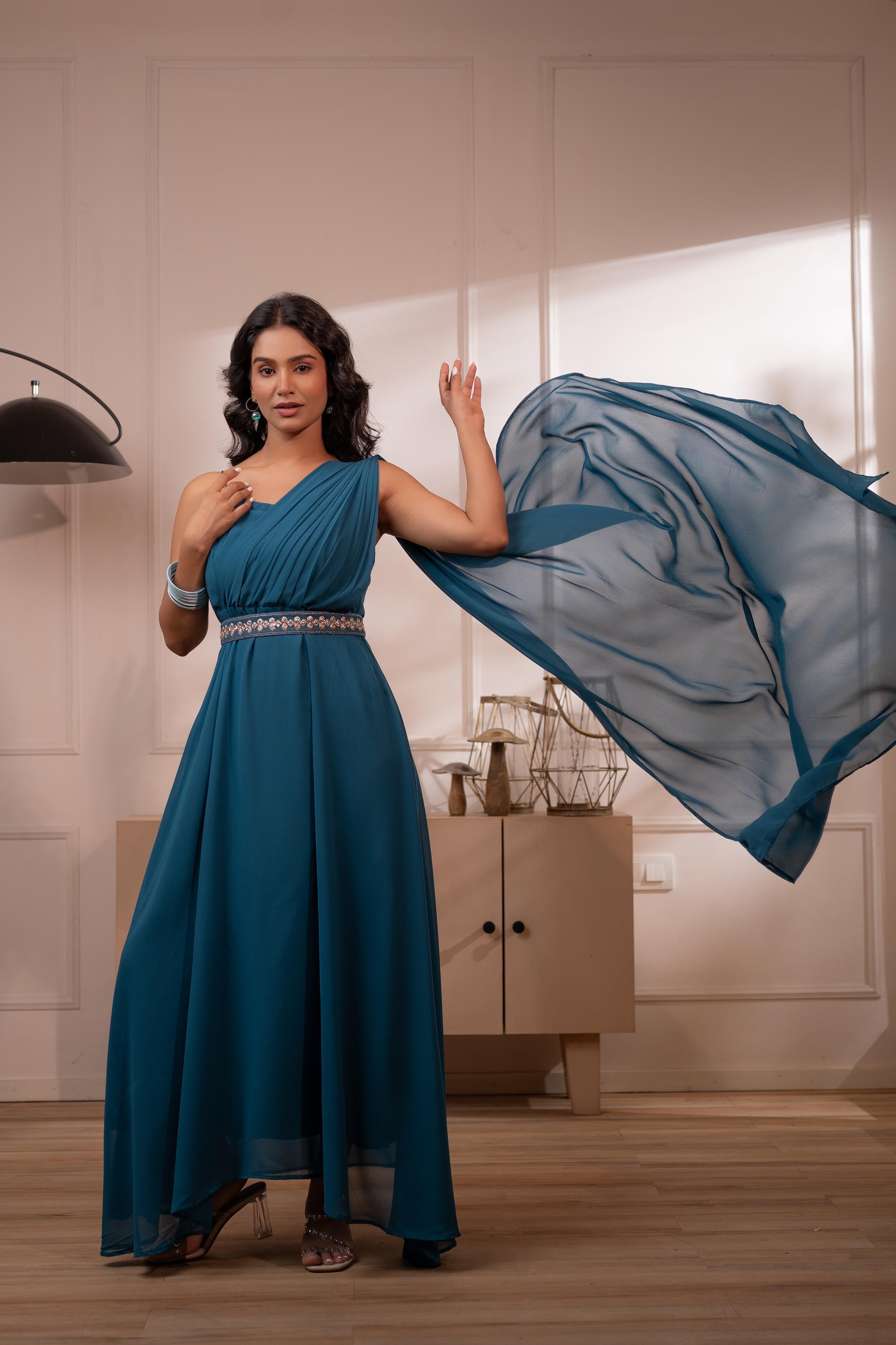 Buy Juniper Ocean Teal Whispers One-Shoulder Gown Online at Low Prices - Indian Store Buy Juniper Ocean Teal Whispers One-Shoulder Gown Online at Low Prices - Indian Store