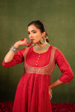 Thumbnail for Juniper Gulnaar Riwaayat Maroon Anarkali Dress - Distacart