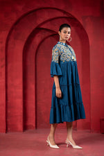 Thumbnail for Juniper Indigo Tiered Dress With Multicolor Embroidered Yoke And Tassel Tie-Up