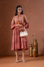 Thumbnail for Juniper Rust Tiered Dress With Multicolor Embroidered Yoke And Tassel Tie-Up