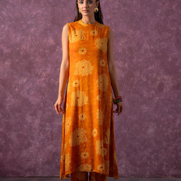 Juniper Women'S Mustard Floral Printed Kurta With Pant Set