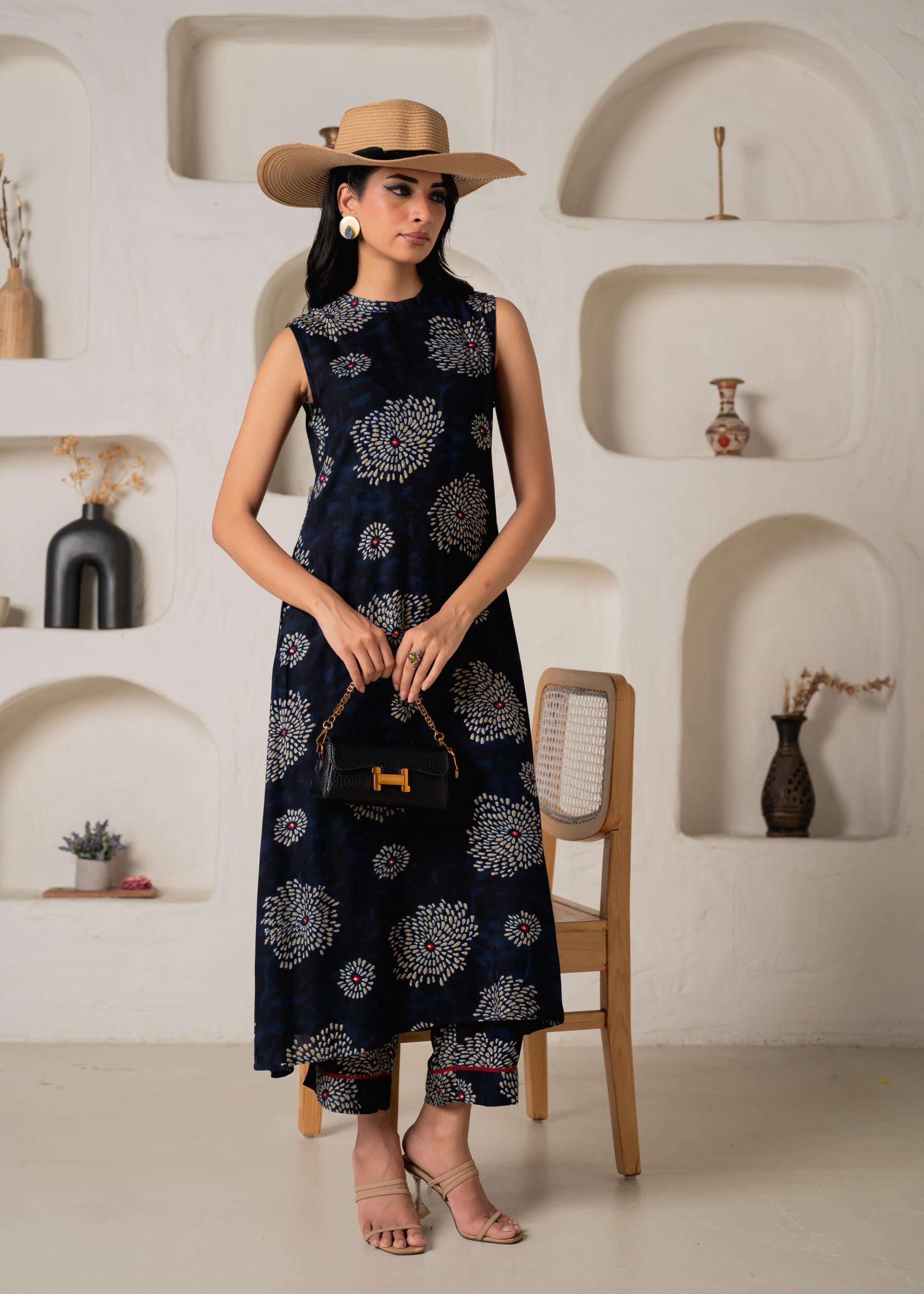 Juniper Women'S Navy Floral Printed Kurta With Pant Set - Distacart