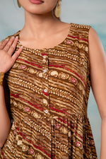 Thumbnail for Juniper Women'S Brown Ethnic Motif Printed Sleeveless Kurta