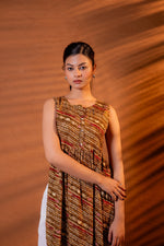 Thumbnail for Juniper Rust Tribal Wave Printed Sleeveless Flared Kurta - Distacart