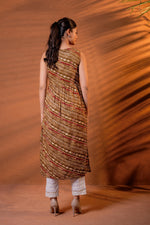 Thumbnail for Juniper Rust Tribal Wave Printed Sleeveless Flared Kurta - Distacart